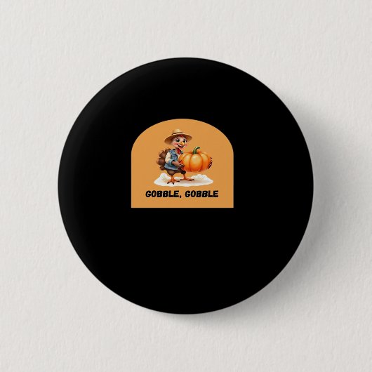 Badge Rond 5 Cm Gobble, Gobble Thanksgiving Turquie avec Cl Citrou (Devant)