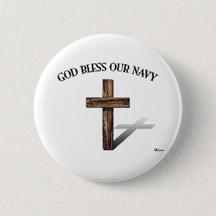 Badge Rond 5 Cm GOD BLESS OUR NAVY with rugged cross
