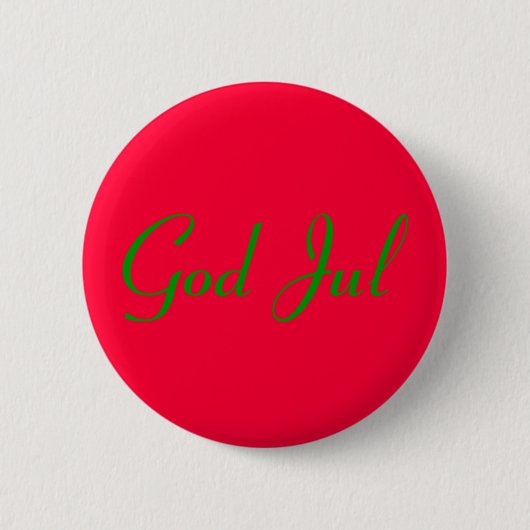 Badge Rond 5 Cm "God Jul" knapp röd. (Devant)