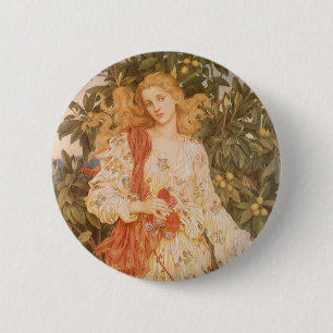 Badge Rond 5 Cm Goddess of Blossoms and Flowers, Flora by Morgan