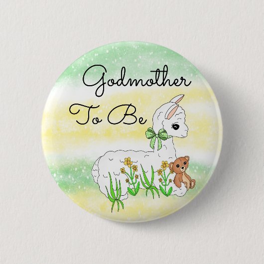 Badge Rond 5 Cm Godmère à être Llama avec ours en peluche (Devant)