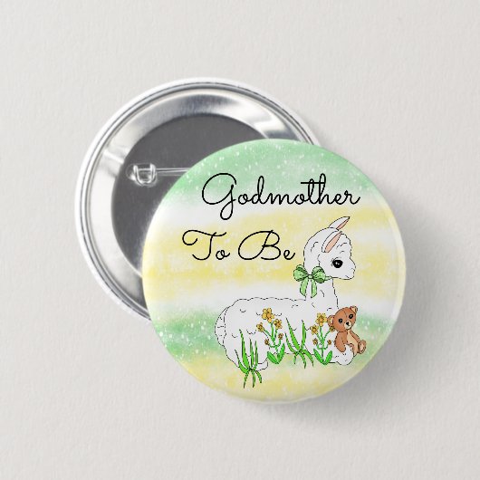 Badge Rond 5 Cm Godmère à être Llama avec ours en peluche (Devant & derrière)