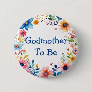Badge Rond 5 Cm Godmère pour être floral rose et Baby shower bleu