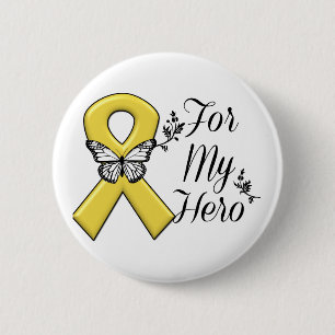 Badge Rond 5 Cm Gold Awareness Ribbon For My Hero