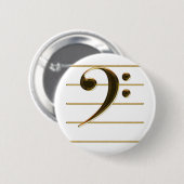 Badge Rond 5 Cm Gold Bass Clef Music Note (Devant & derrière)
