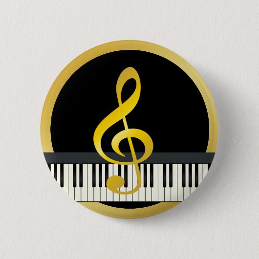 Badge Rond 5 Cm Gold Black Music Symbole Piano Board Clef Notes (Devant)