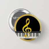 Badge Rond 5 Cm Gold Black Music Symbole Piano Board Clef Notes (Devant & derrière)