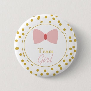 Badge Rond 5 Cm Gold Confetti Genre Révéler Bow Team Girl