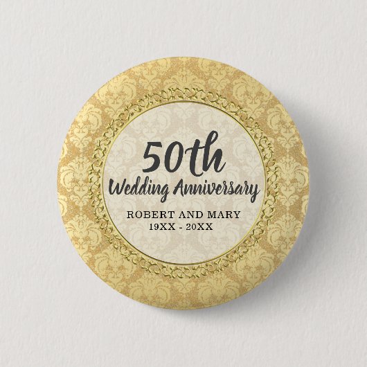 Badge Rond 5 Cm Gold Damask 50e anniversaire de Mariage (Devant)
