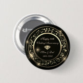 Badge Rond 5 Cm Gold Diamond brillant noir 50e anniversaire Mariag (Devant & derrière)