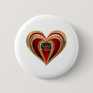 Badge Rond 5 Cm Gold et Red Heart