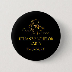 Badge Rond 5 Cm Gold Golfer Golf Trip Golf Bachelor Party