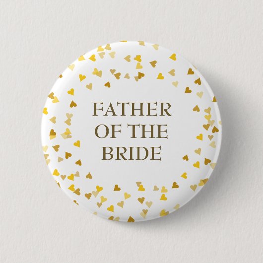 Badge Rond 5 Cm Gold Love Hearts Confetti Wedding Name (Devant)