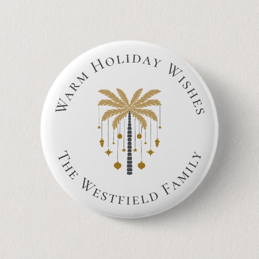 Badge Rond 5 Cm Gold Palm Tree Chaleureux Vacances (Devant)