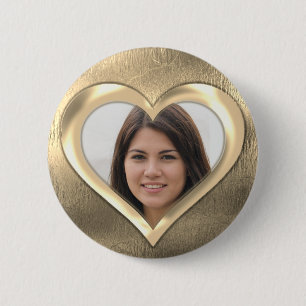 Badge Rond 5 Cm Gold Photo Frame Heart