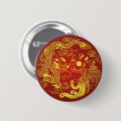 Badge Rond 5 Cm Gold Red Dragon Phoenix Chinese Wedding Favor (Devant & derrière)