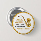 Badge Rond 5 Cm Gold Saxophone Player Groupe personnalisé (Devant & derrière)