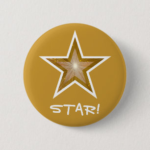 Badge Rond 5 Cm "Gold" Star 'STAR!' or de bouton