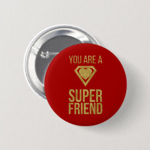 Badge Rond 5 Cm Gold Superhero Friend Valentine Button Rouge