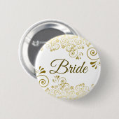 Badge Rond 5 Cm Gold & White Ornate Filigree Élégante Mariée (Devant & derrière)