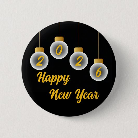 Badge Rond 5 Cm Golden and Black 2026 New Year Pin Button (Devant)