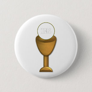 Badge Rond 5 Cm Golden Chalice and Host
