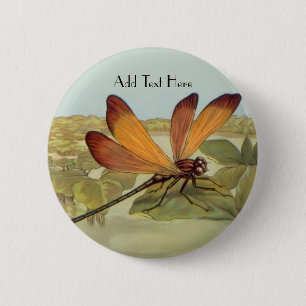 Badge Rond 5 Cm Golden Dragonfly