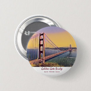 Badge Rond 5 Cm Golden Gate Bridge San Francisco Peinture Vintage