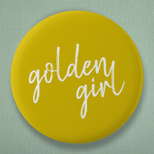 Badge Rond 5 Cm Golden Girl   Script Gold moderne