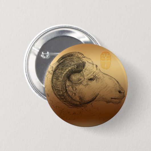 Badge Rond 5 Cm Golden Ram Année Astrologie chinoise Zodiac Button (Devant & derrière)
