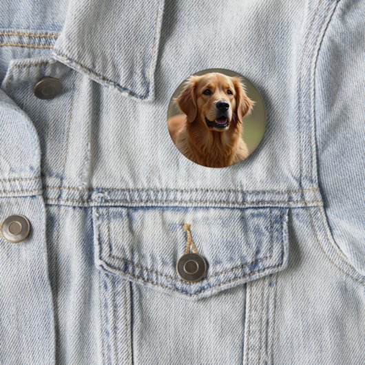 Badge Rond 5 Cm Golden Retriever Chien (En situation)
