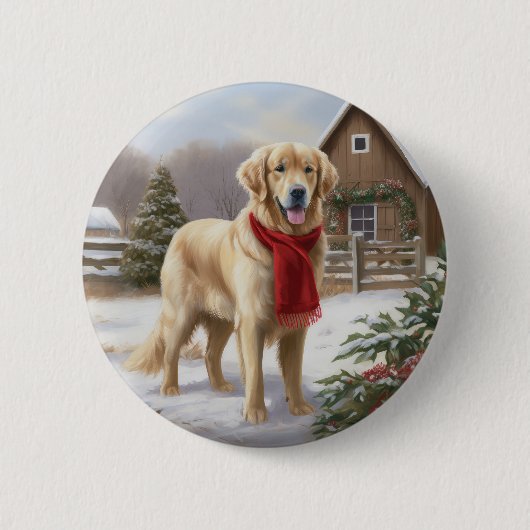 Badge Rond 5 Cm Golden Retriever Dog in Snow Christmas (Devant)