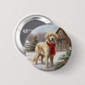 Badge Rond 5 Cm Golden Retriever Dog in Snow Christmas (Devant & derrière)