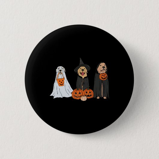 Badge Rond 5 Cm Golden Retriever Ghost Halloween Tricoter Ou Treat (Devant)