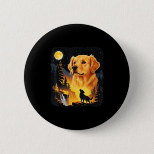 Badge Rond 5 Cm Golden retriever hurlant à la lune vintage drôle