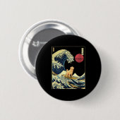 Badge Rond 5 Cm Golden Retriever Japanese Kanagawa Wave Funny Surf (Devant & derrière)