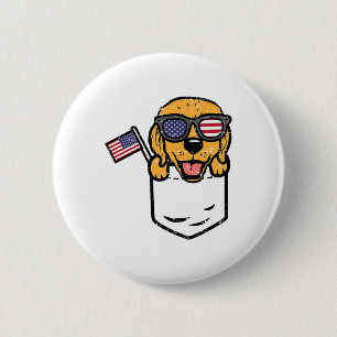 Badge Rond 5 Cm Golden Retriever Pocket Américain 4 juillet F