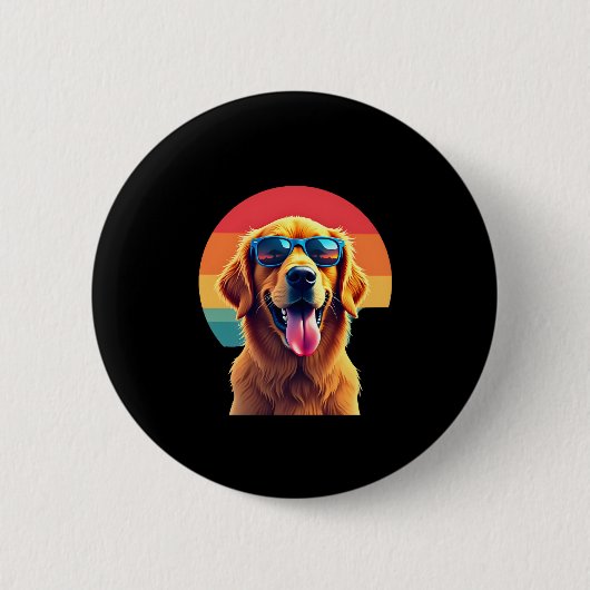 Badge Rond 5 Cm Golden Retriever pour enfants garçons filles lunet (Devant)