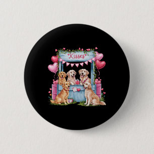 Badge Rond 5 Cm Golden Retriever Saint-Valentin Cœurs Amoureux des