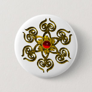 BADGE ROND 5 CM GOLDEN ROSE RUBY