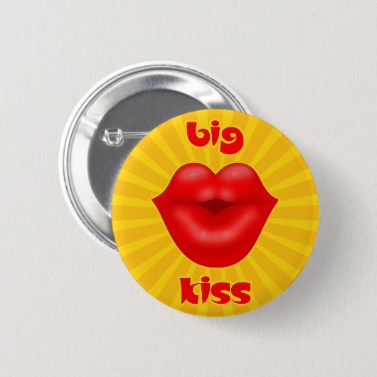 Badge Rond 5 Cm Golden Solar Rays Rouge lèvres grand baiser (Devant & derrière)