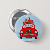 Badge Rond 5 Cm Goldendoodle Chien En Voiture Avec Le Père Noël (Devant & derrière)