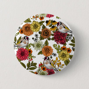 Badge Rond 5 Cm Goldfinches dans le jardin