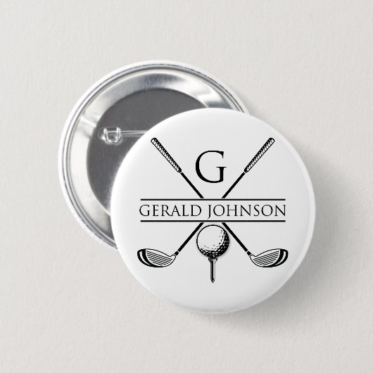 Badge Rond 5 Cm Golf Design Monogramme Modèle (Devant & derrière)