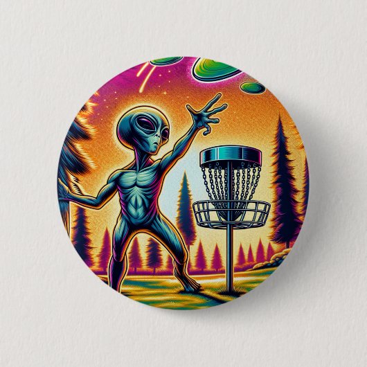 Badge Rond 5 Cm Golf sur disque Alien extraterrestrial (Devant)