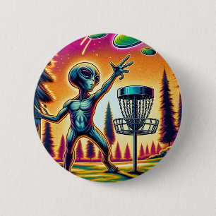 Badge Rond 5 Cm Golf sur disque Alien extraterrestrial