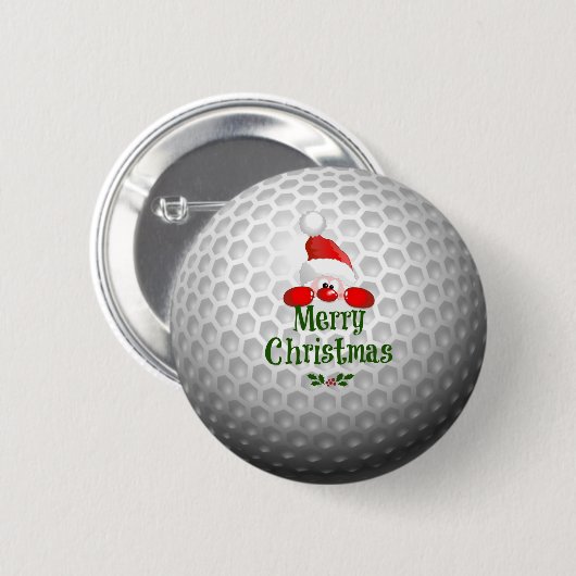 Badge Rond 5 Cm Golfer Père Noël, "Joyeux Noël" (Devant & derrière)