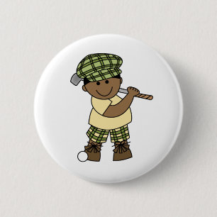 Badge Rond 5 Cm Golfeur de garçon d'Afro-américain