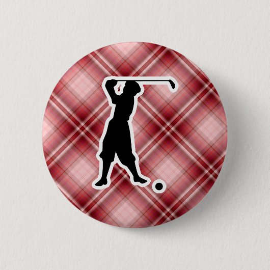 Badge Rond 5 Cm Golfeur rouge de cru de plaid (Devant)