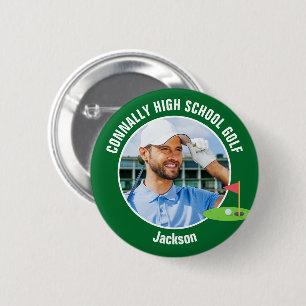 Badge Rond 5 Cm Golfeur Vert Photo Équipe de Golf Lycée